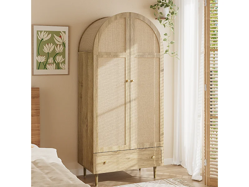 Armoire élégante - 79 x 50 x 175 cm - avec 2 portes + 1 tiroir - pieds robustes en bois - MDF - naturel