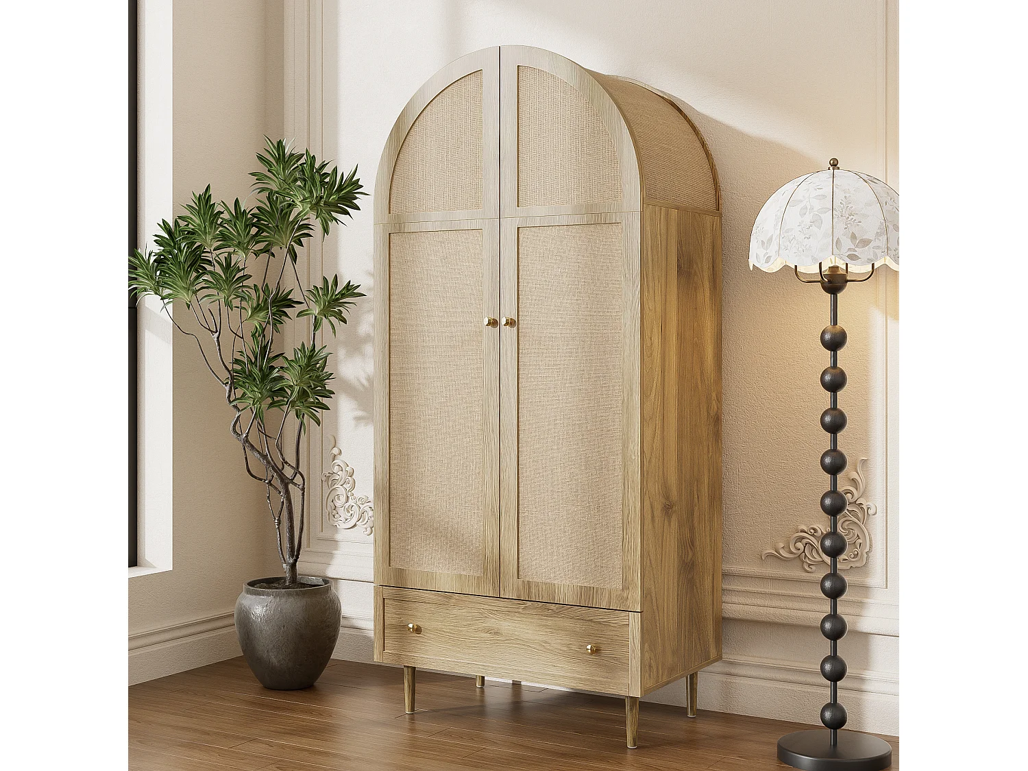 Armoire élégante - 79 x 50 x 175 cm - avec 2 portes + 1 tiroir - pieds robustes en bois - MDF - naturel