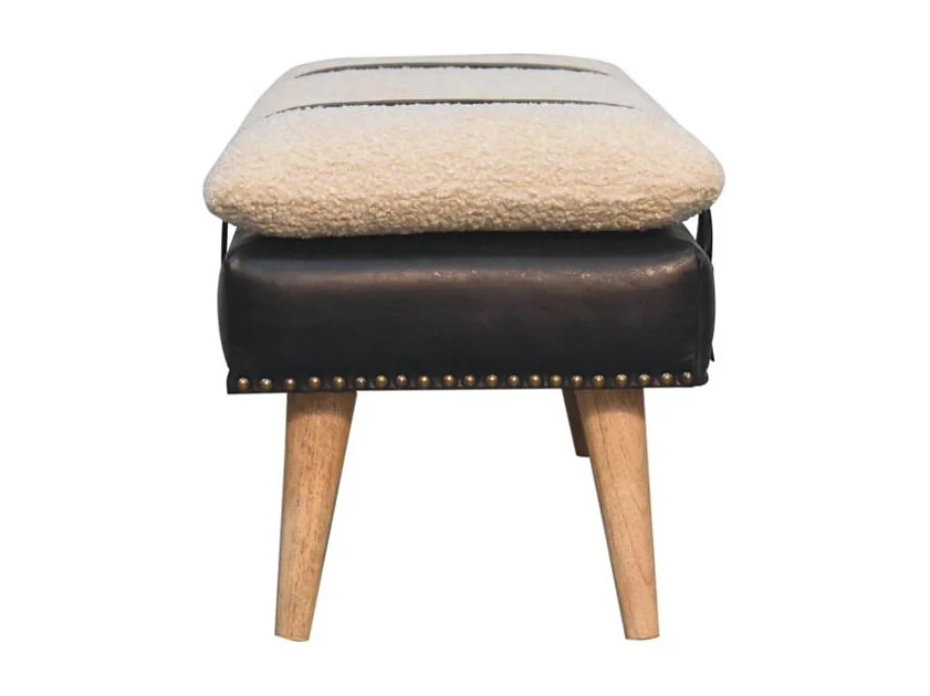 Artisan Furniture Massivholz Bouclé-Bank aus schwarzem Büffelleder