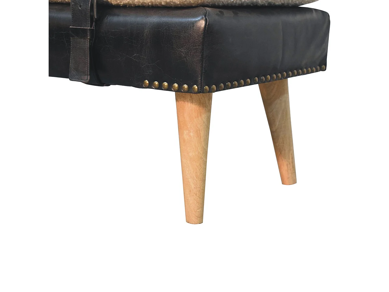 Artisan Furniture Bois massif Banc en Cuir Noir de Buffle et Tissu Bouclé