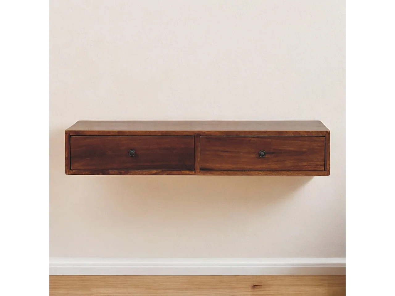 Artisan Furniture Bois massif Console Murale Lunar à 2 Tiroirs en Châtaignier