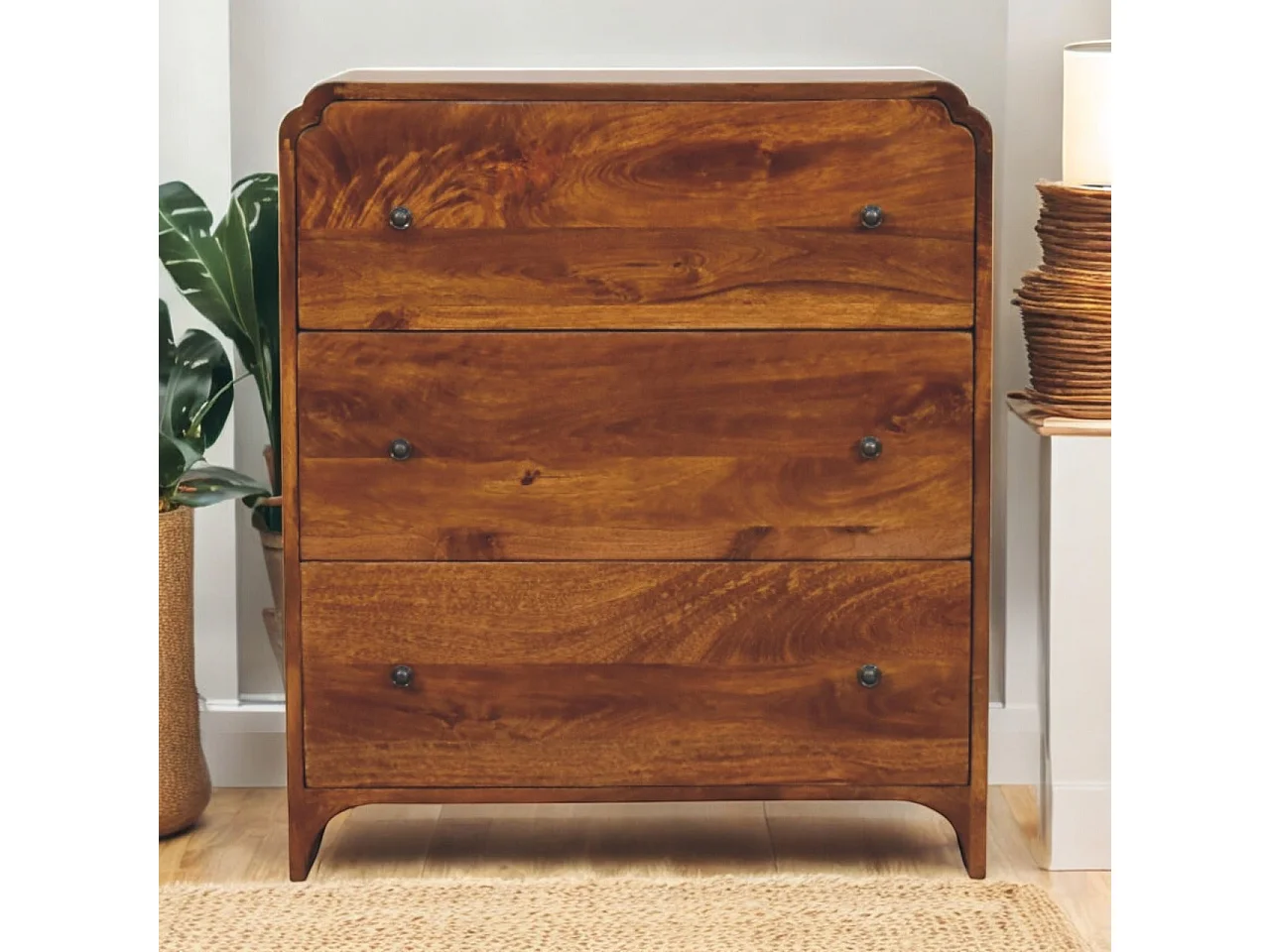 Artisan Furniture Bois massif Commode Newton en Châtaignier à 3 Tiroirs