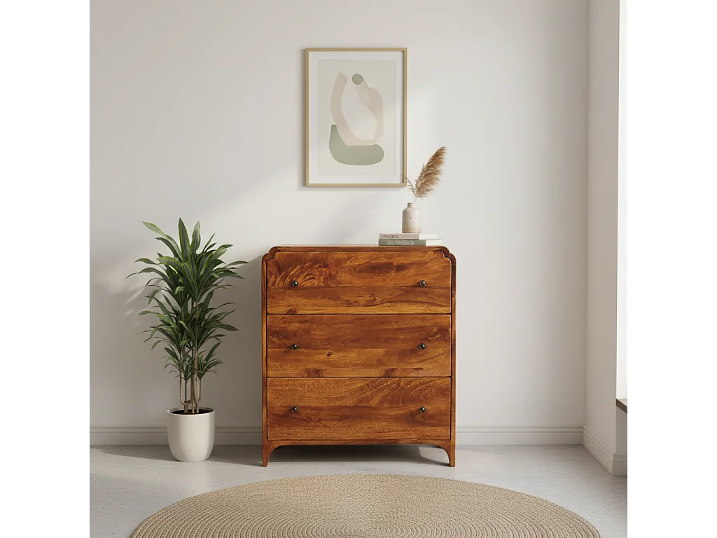 Artisan Furniture Bois massif Commode Newton en Châtaignier à 3 Tiroirs