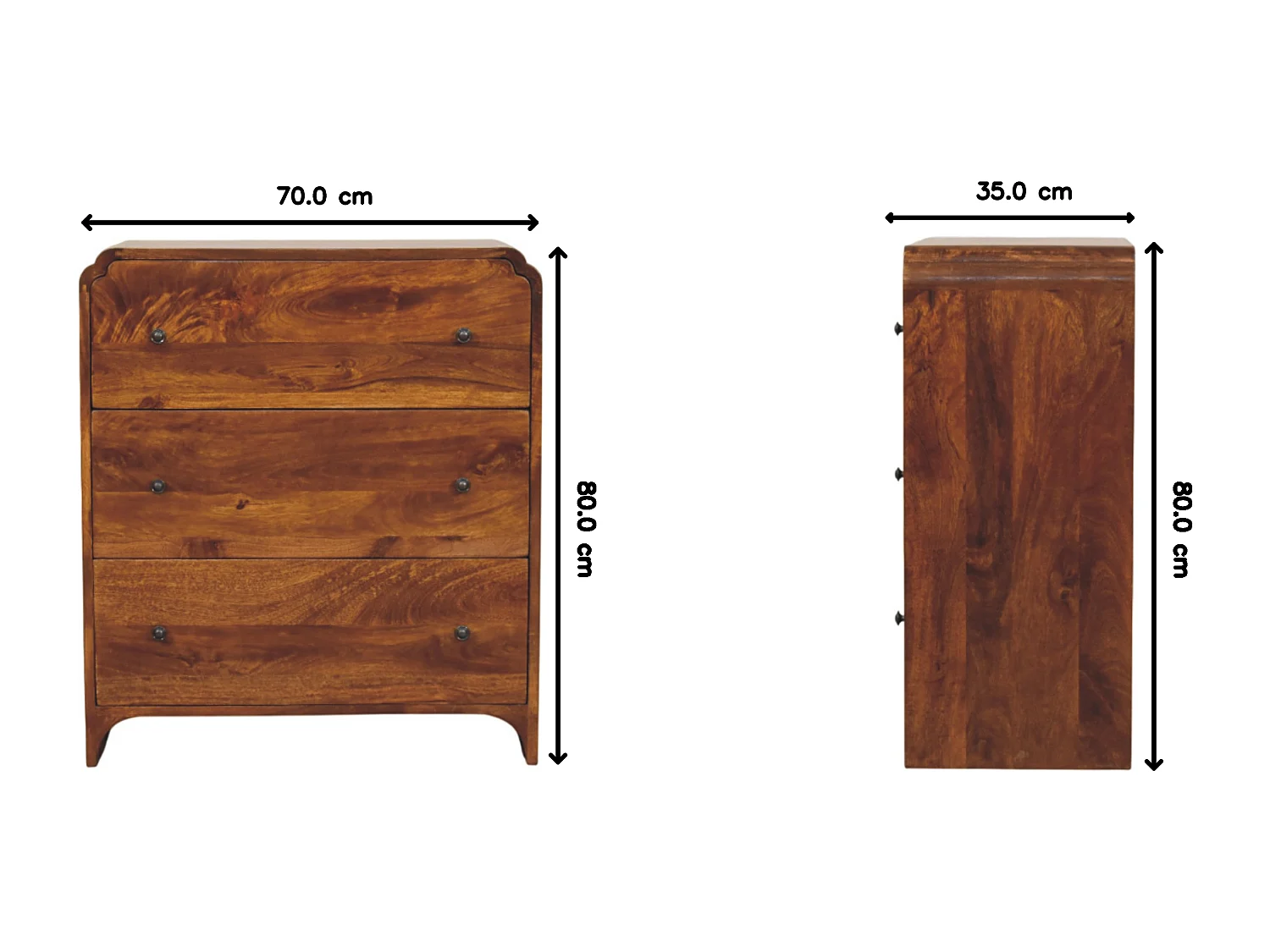 Artisan Furniture Bois massif Commode Newton en Châtaignier à 3 Tiroirs