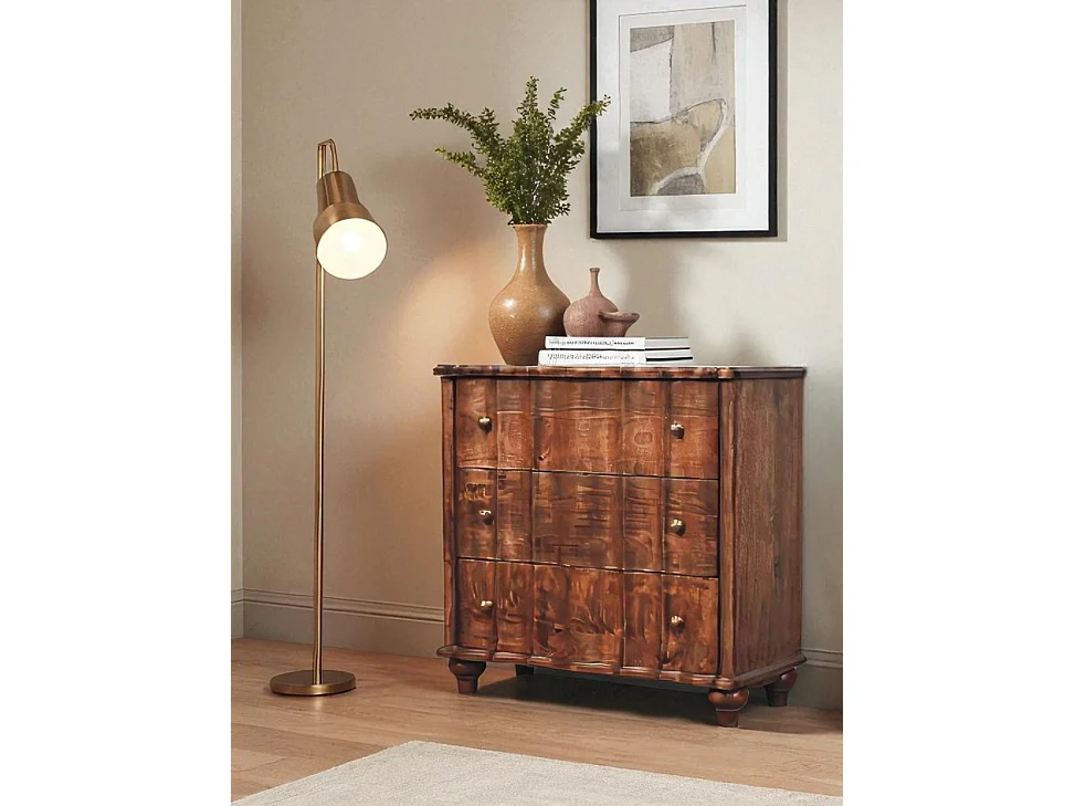 Artisan Furniture Bois massif Commode Camille, 3 tiroirs, Brun