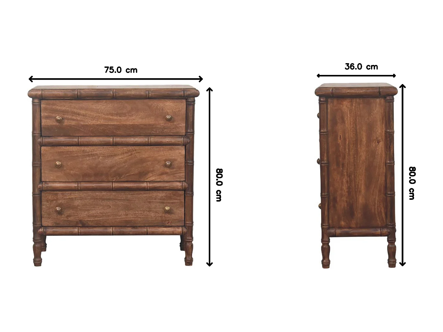 Commode sculptée en bambou Artisan Furniture, 3 tiroirs, brun chaud