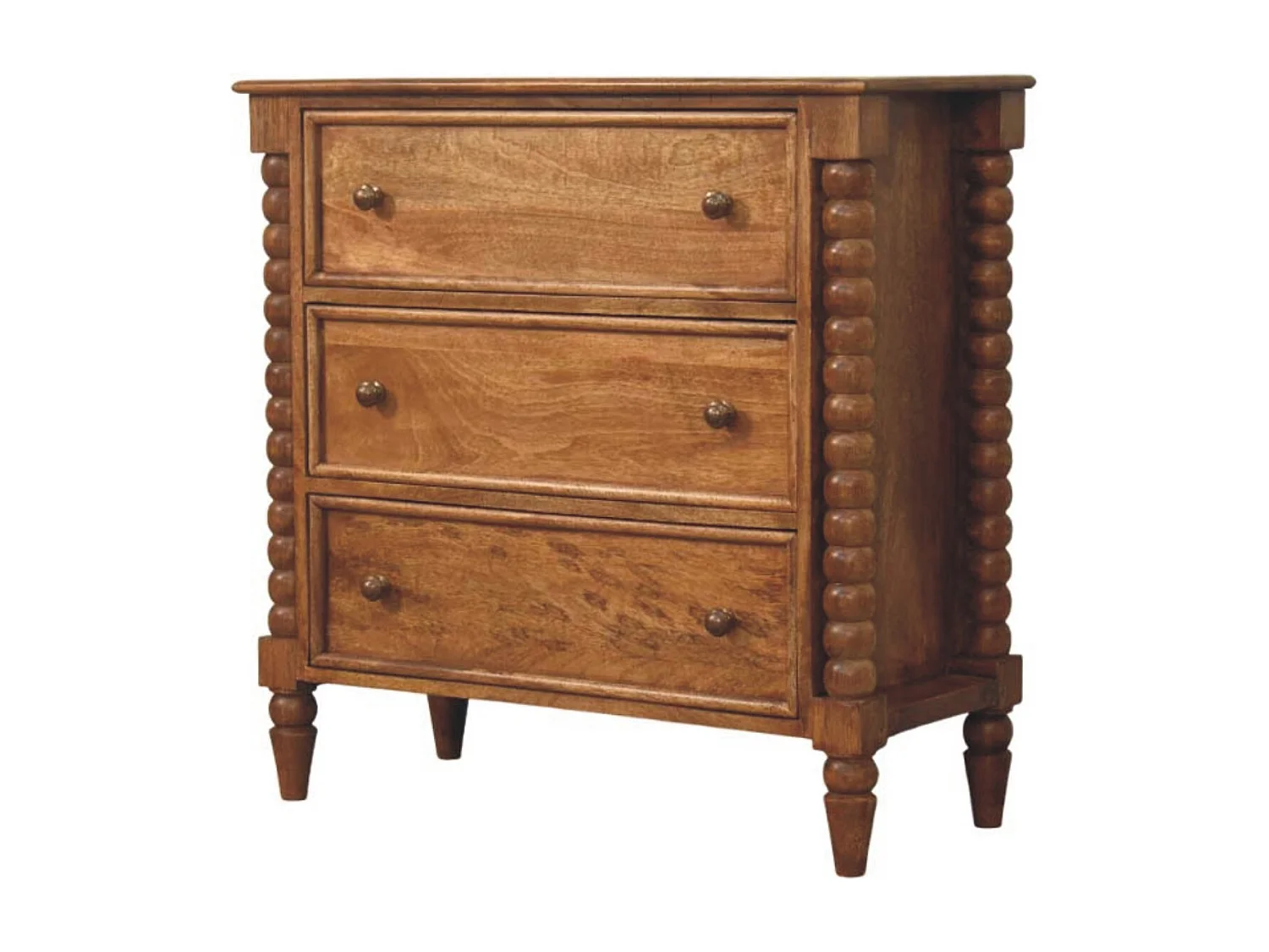 Artisan Furniture Bois massif Commode à Pieds Tournés, 3 tiroirs, Brun