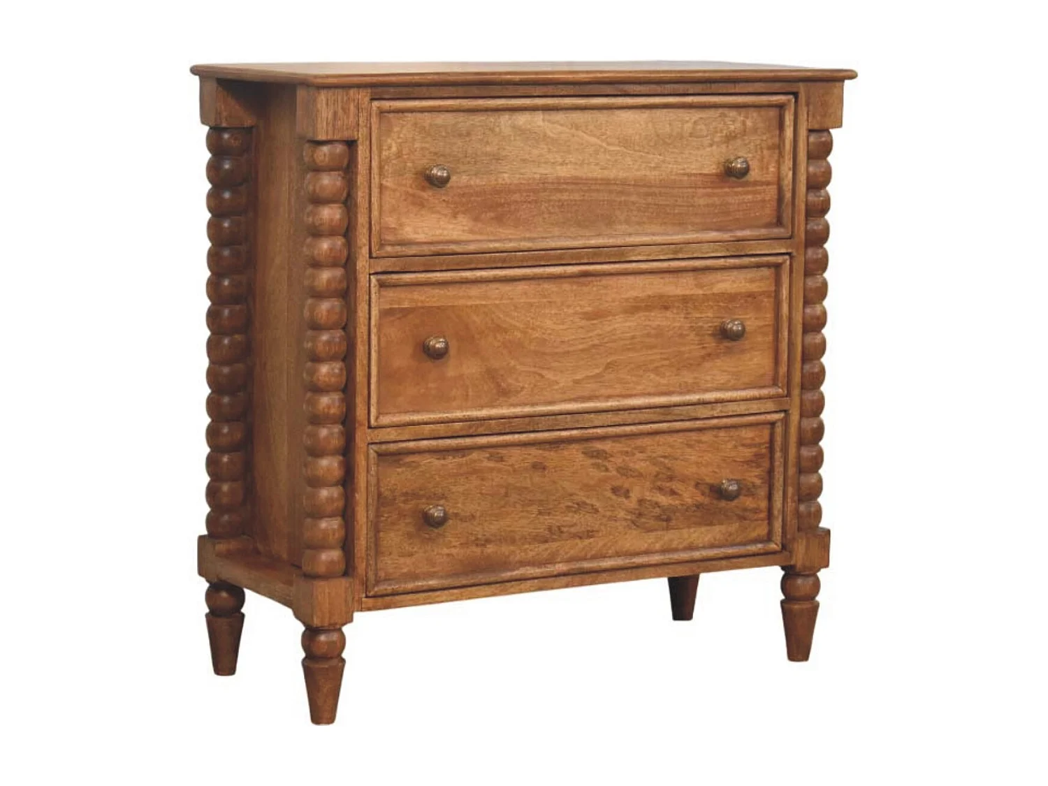 Artisan Furniture Bois massif Commode à Pieds Tournés, 3 tiroirs, Brun
