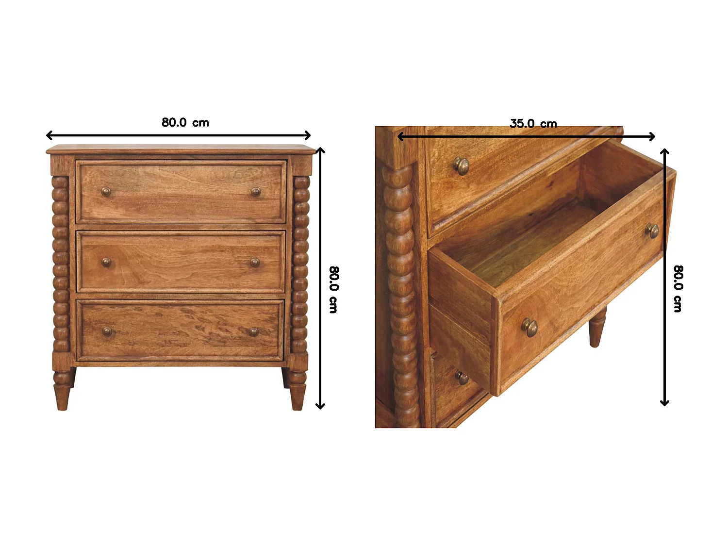 Artisan Furniture Bois massif Commode à Pieds Tournés, 3 tiroirs, Brun