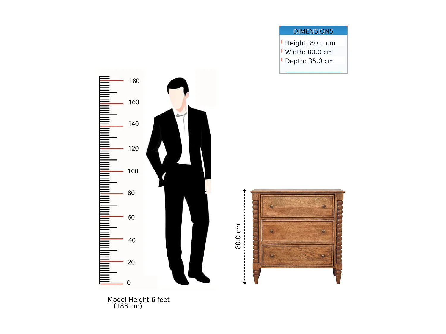 Artisan Furniture Bois massif Commode à Pieds Tournés, 3 tiroirs, Brun