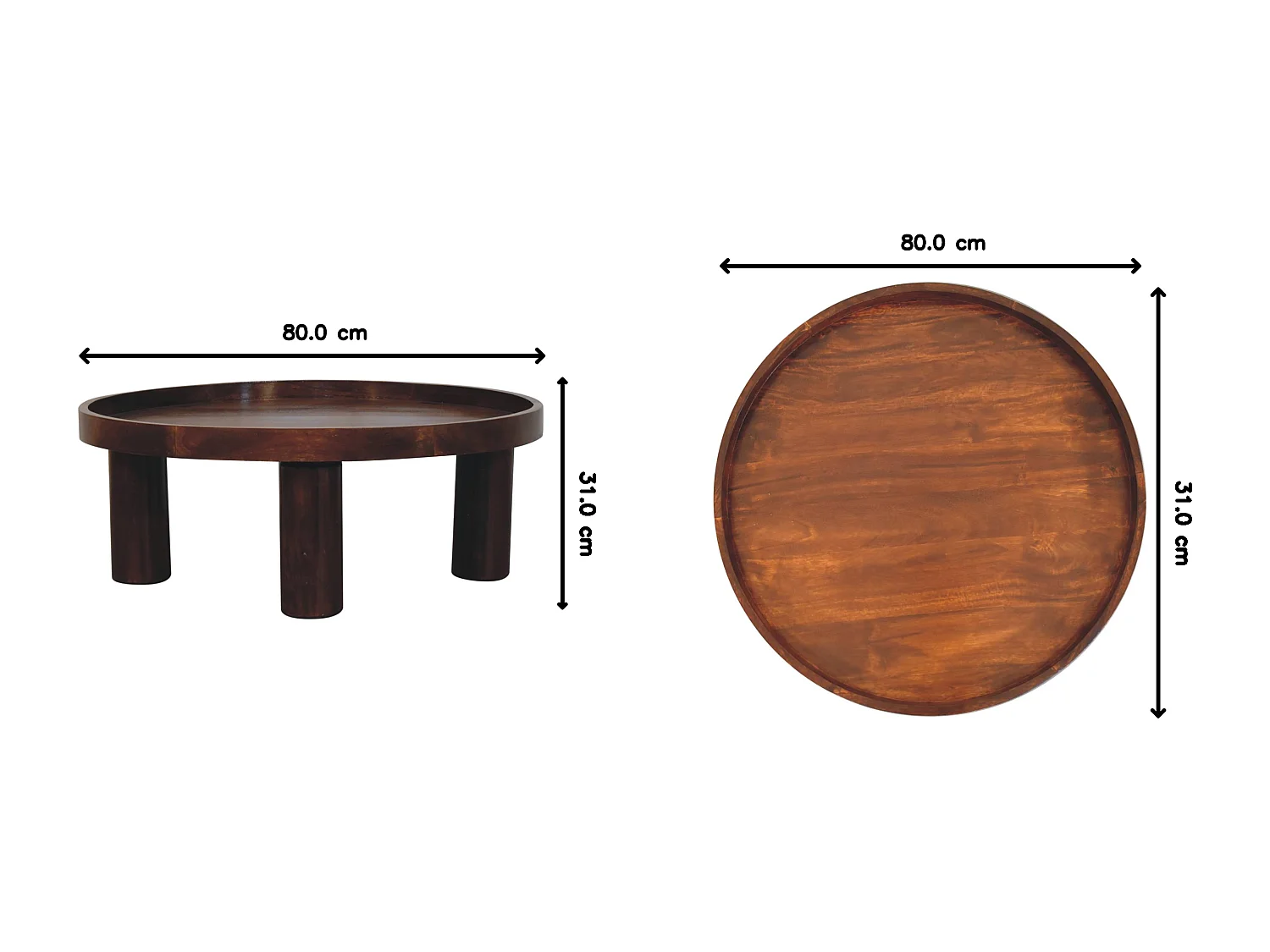 Artisan Furniture Bois massif Table Basse Crescent en Châtaignier