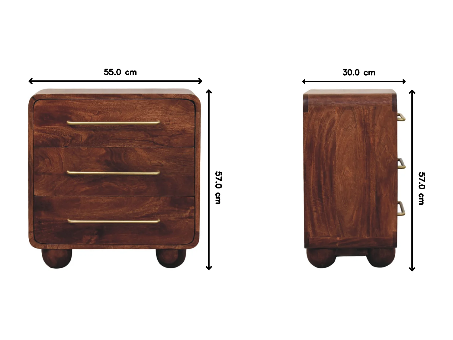 Artisan Furniture Bois massif Commode Arrondie à, 3 Tiroirs, Brun