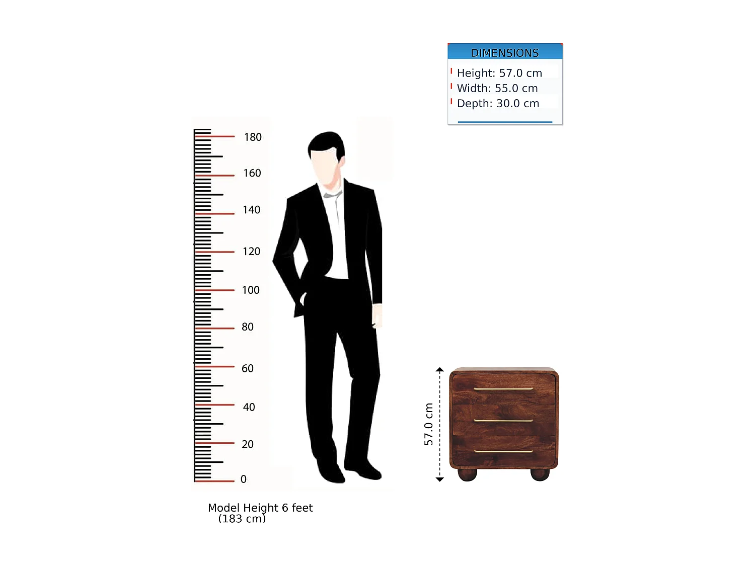 Artisan Furniture Bois massif Commode Arrondie à, 3 Tiroirs, Brun