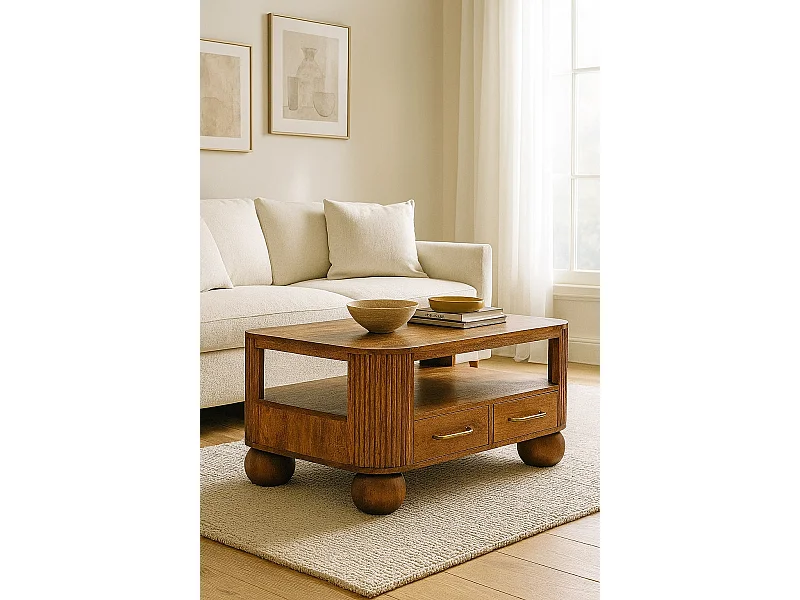 Artisan Furniture Massivholz Briarwood-Kaffeetisch mit geriffelter Oberfläche