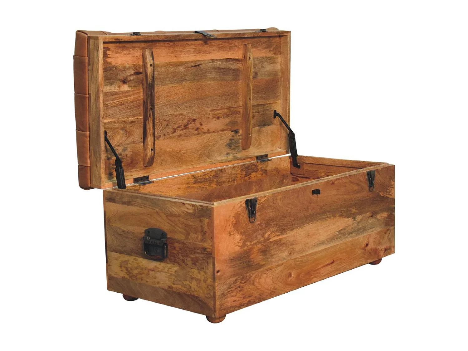 Artisan Furniture Bois massif Coffre de Rangement en Cuir de Buffle Finition Chêne Clair