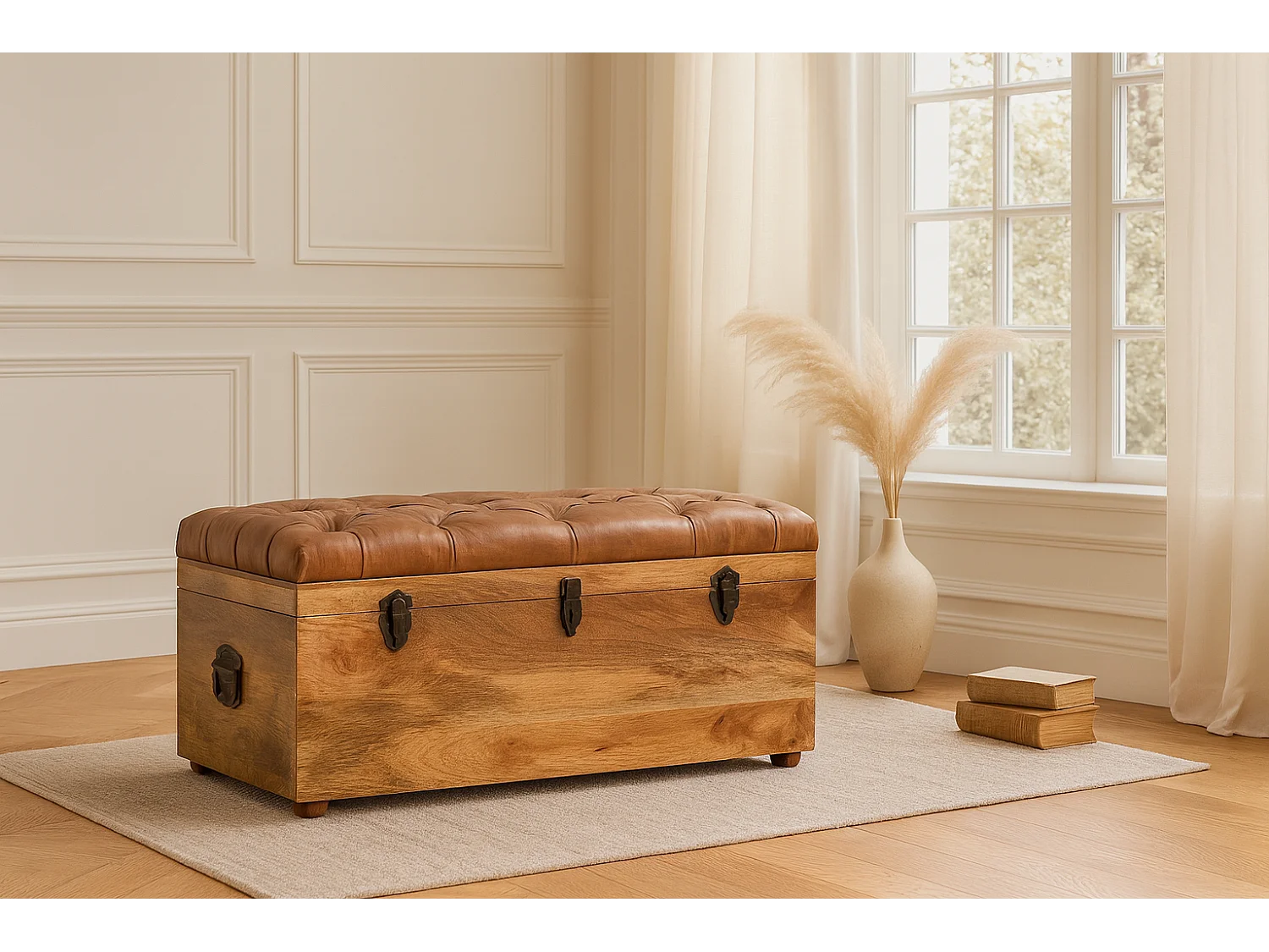 Coffre de rangement Buffalo Hide Artisan Furniture finition chêne, marron