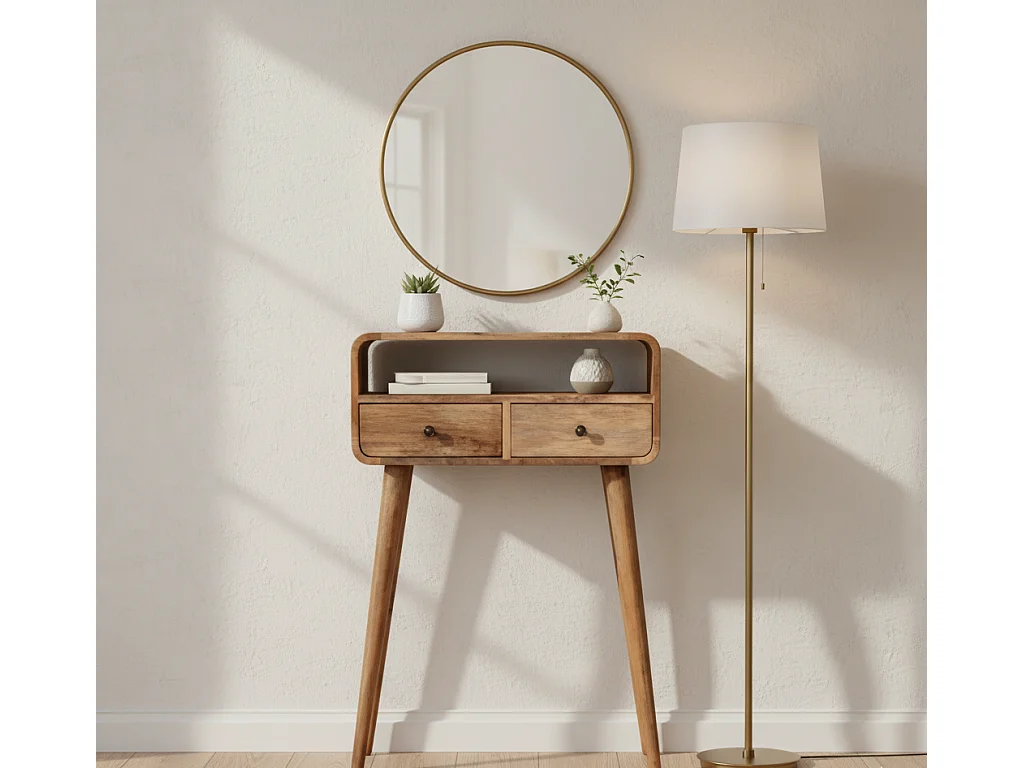 Artisan Furniture Bois massif Petite Console Courbée Finition Chêne Clair