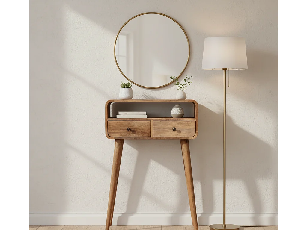 Artisan Furniture Massivholz Mini-Konsolentisch aus gebogenem Eichenholz