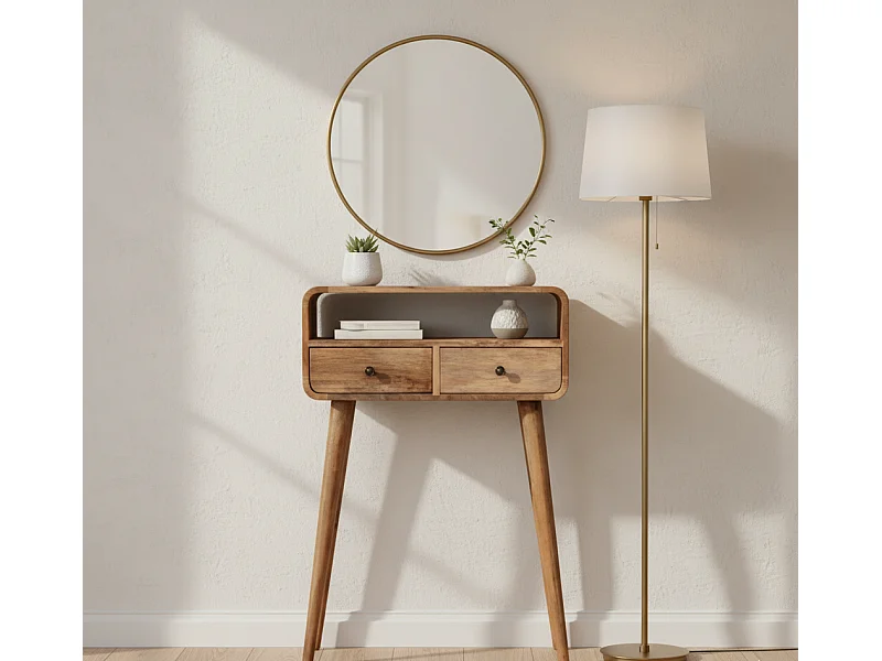 Artisan Furniture Bois massif Petite Console Courbée Finition Chêne Clair