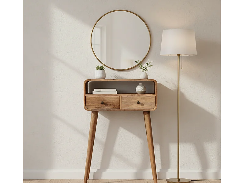 Artisan Furniture Massief hout Mini gebogen eikenhouten consoletafel