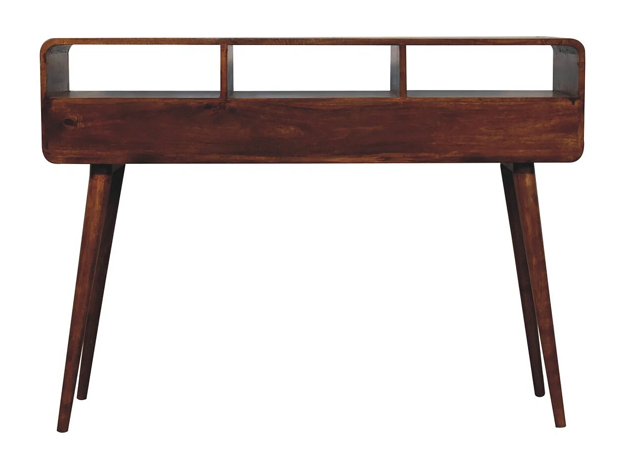 Console triple courbure en châtaignier Artisan Furniture, 3 tiroirs, 3 étagères, marron