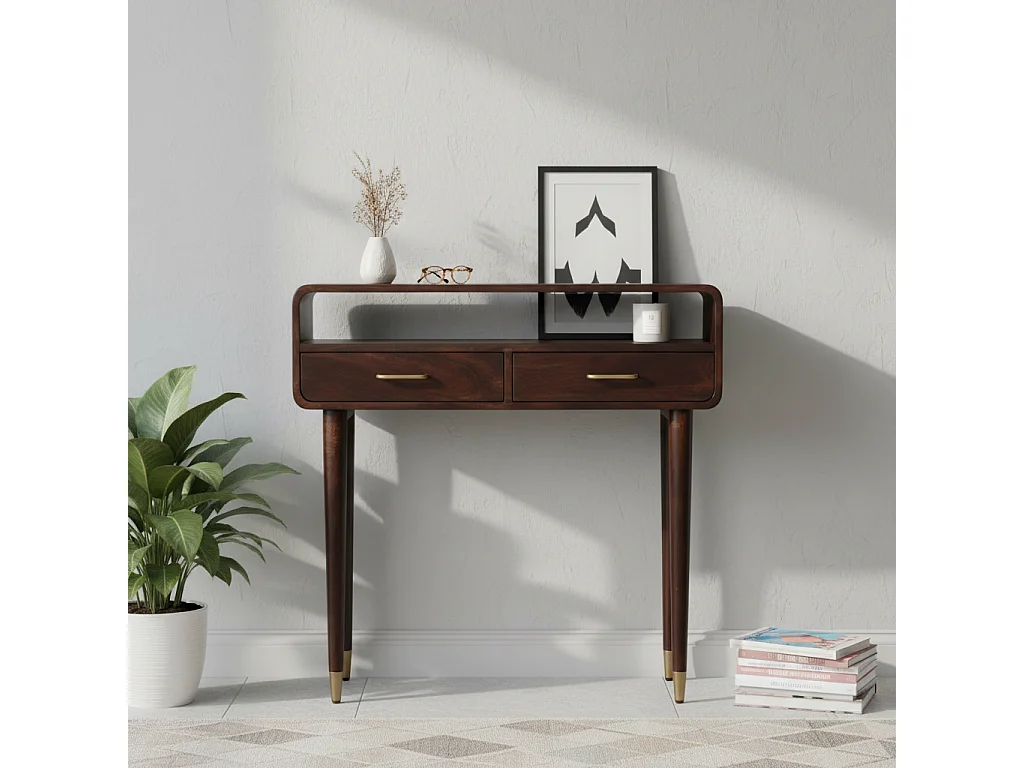 Artisan Furniture Bois massif Bureau Console Apollo Loop, 2 tiroirs, Brun foncé