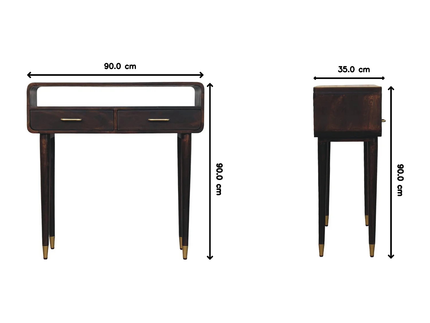 Artisan Furniture Bois massif Bureau Console Apollo Loop, 2 tiroirs, Brun foncé