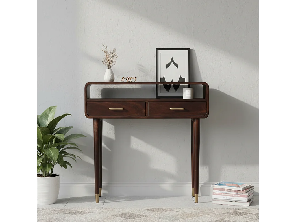 Artisan Furniture Bois massif Bureau Console Apollo Loop, 2 tiroirs, Brun foncé