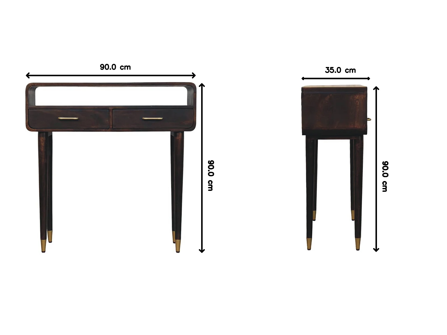 Artisan Furniture Bois massif Bureau Console Apollo Loop, 2 tiroirs, Brun foncé