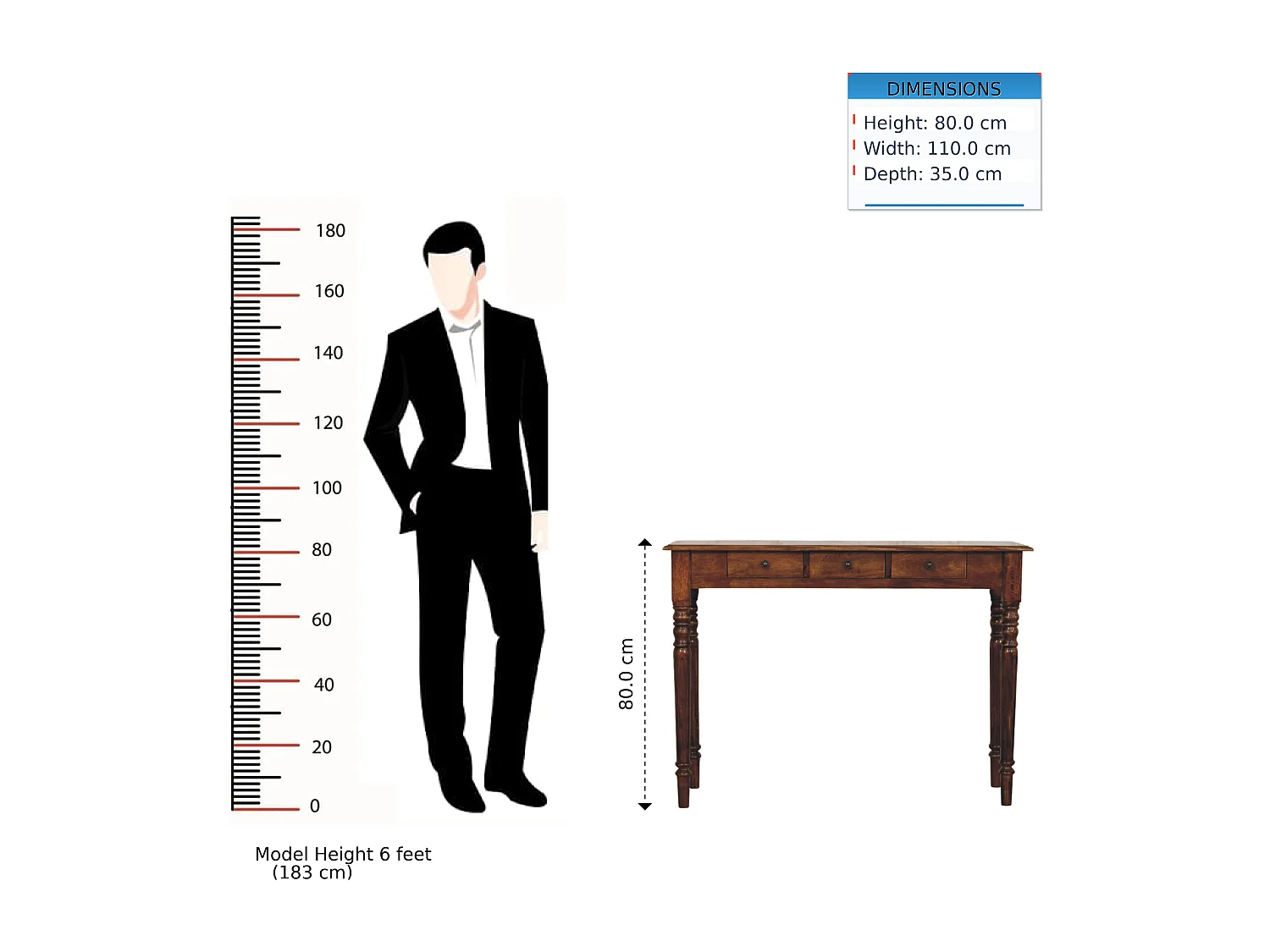 Artisan Furniture Bois massif Console en Châtaignier à 3 Tiroirs et Pieds Tournés