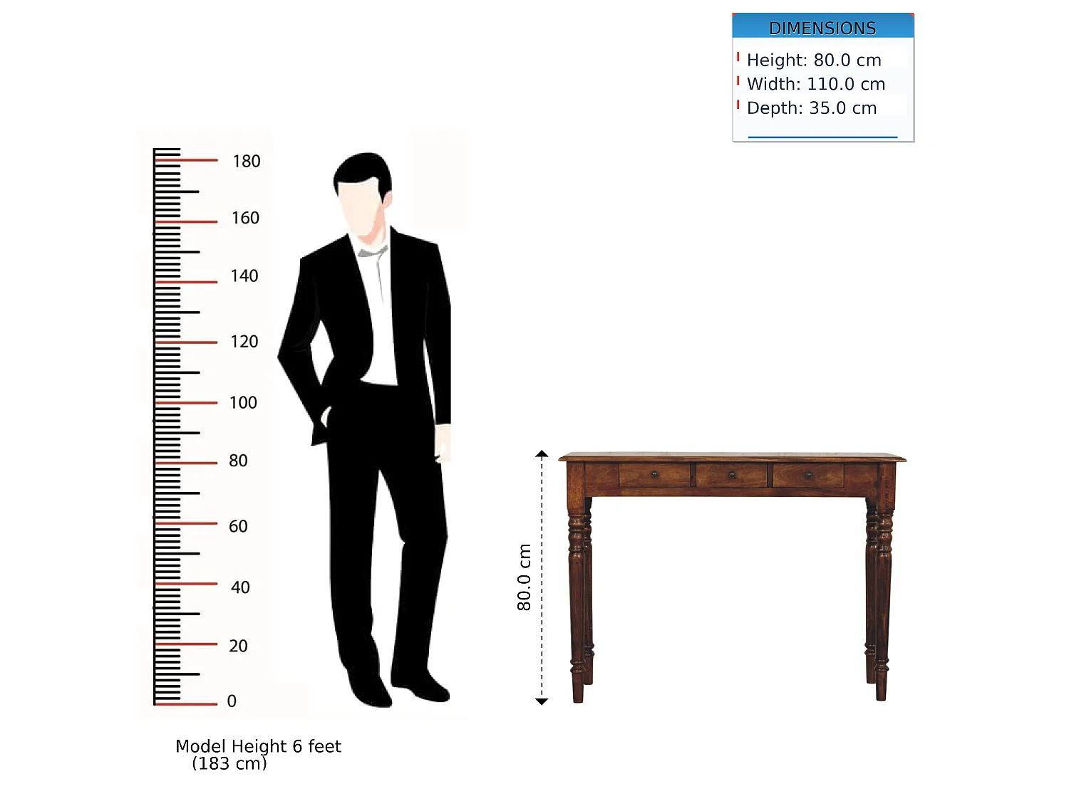 Artisan Furniture Massief hout Gedraaide poten, 3 laden, kastanjehouten console