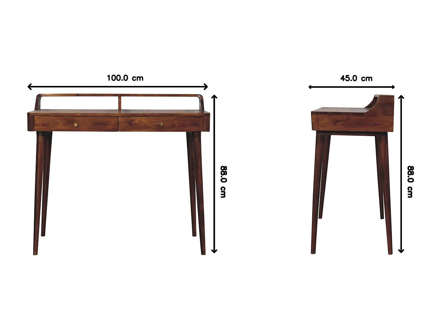 Artisan Furniture Bois massif Console surélevée en Bois de Châtaignier, 2 tiroirs, Brun