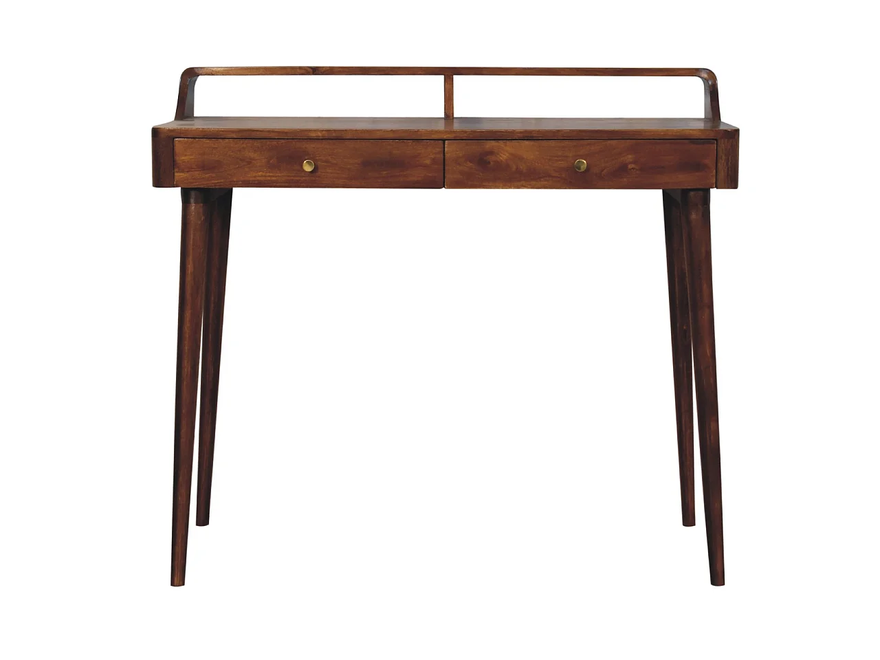 Artisan Furniture Solid Wood Raised Console Table in Chestnut Wood, 2 Drawers, Brown