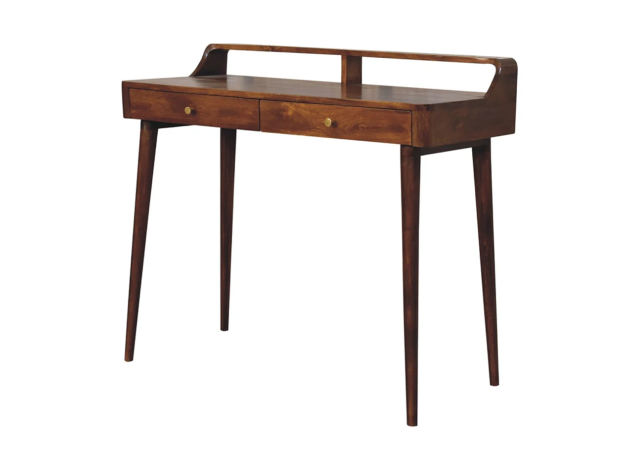 Artisan Furniture Solid Wood Raised Console Table in Chestnut Wood, 2 Drawers, Brown