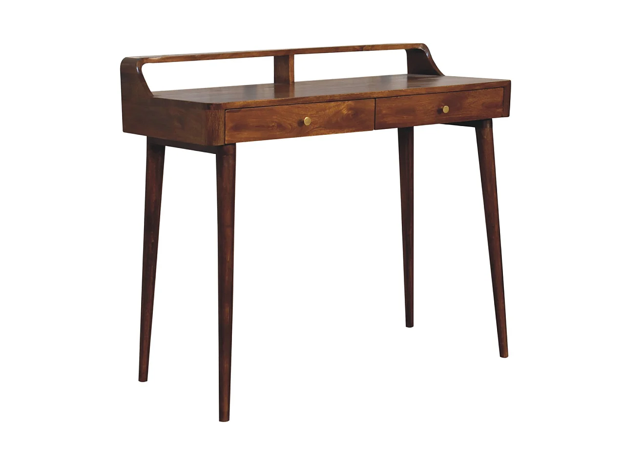 Artisan Furniture Solid Wood Raised Console Table in Chestnut Wood, 2 Drawers, Brown