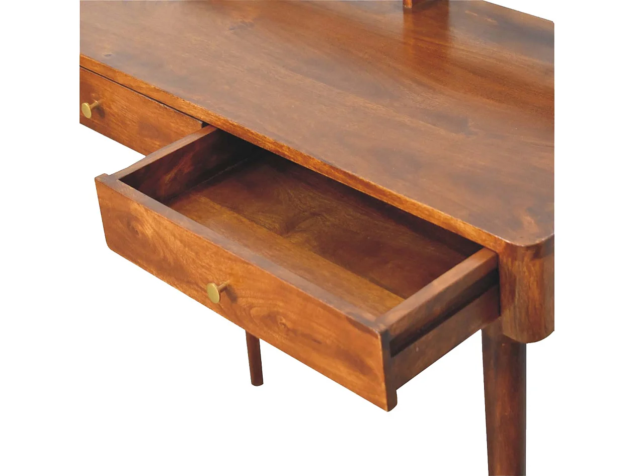 Artisan Furniture Solid Wood Raised Console Table in Chestnut Wood, 2 Drawers, Brown