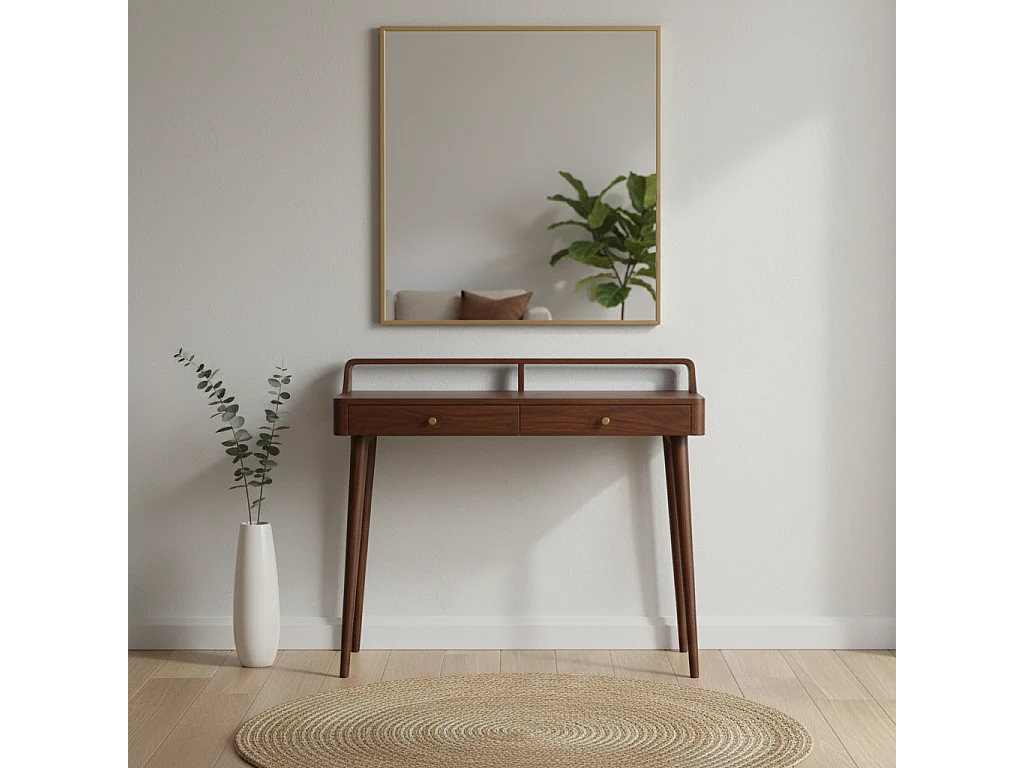 Artisan Furniture Solid Wood Raised Console Table in Chestnut Wood, 2 Drawers, Brown