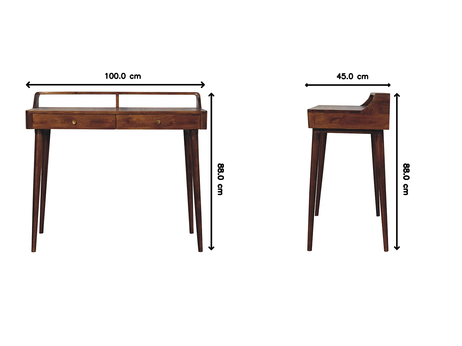 Artisan Furniture Solid Wood Raised Console Table in Chestnut Wood, 2 Drawers, Brown