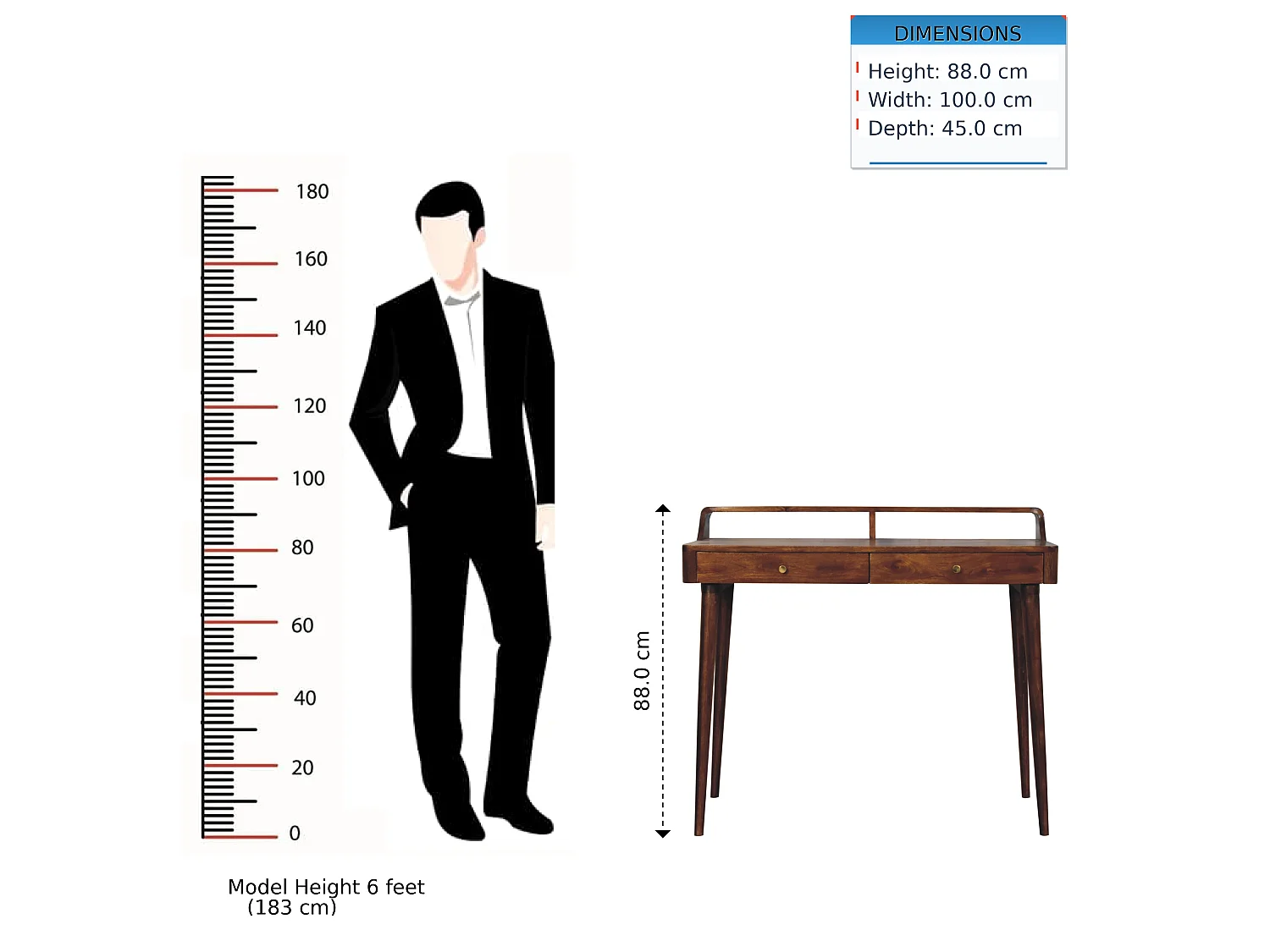 Artisan Furniture Solid Wood Raised Console Table in Chestnut Wood, 2 Drawers, Brown