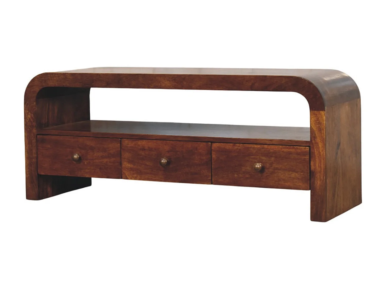 Artisan Furniture Massivholz Darcy 3-Schubladen-Regal aus Kastanienholz, Medienmöbel
