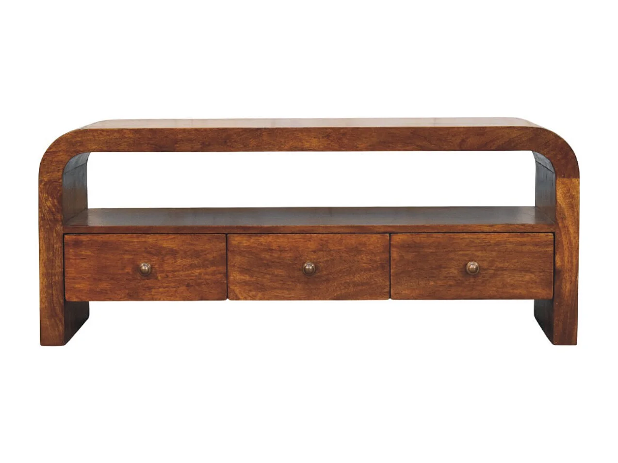 Artisan Furniture Bois massif Meuble TV Darcy, 3 Tiroirs et Étagère Ouverte en Châtaignier