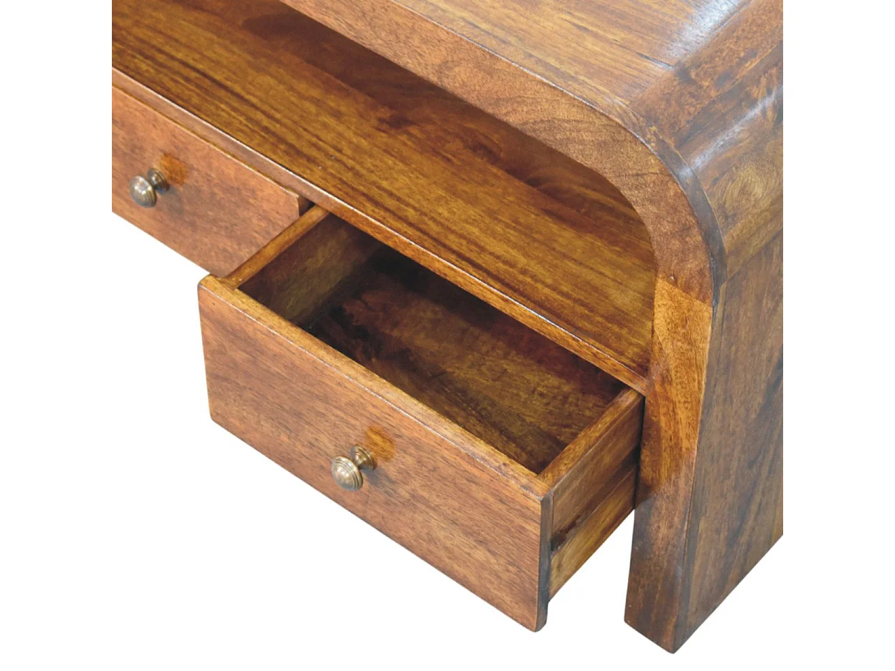 Artisan Furniture Bois massif Meuble TV Darcy, 3 Tiroirs et Étagère Ouverte en Châtaignier