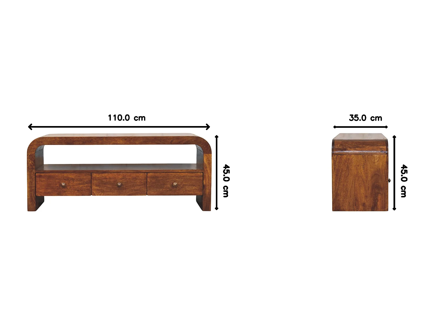Artisan Furniture Bois massif Meuble TV Darcy, 3 Tiroirs et Étagère Ouverte en Châtaignier