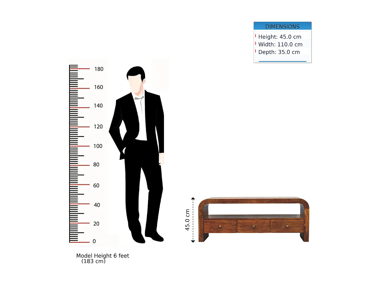 Artisan Furniture Bois massif Meuble TV Darcy, 3 Tiroirs et Étagère Ouverte en Châtaignier