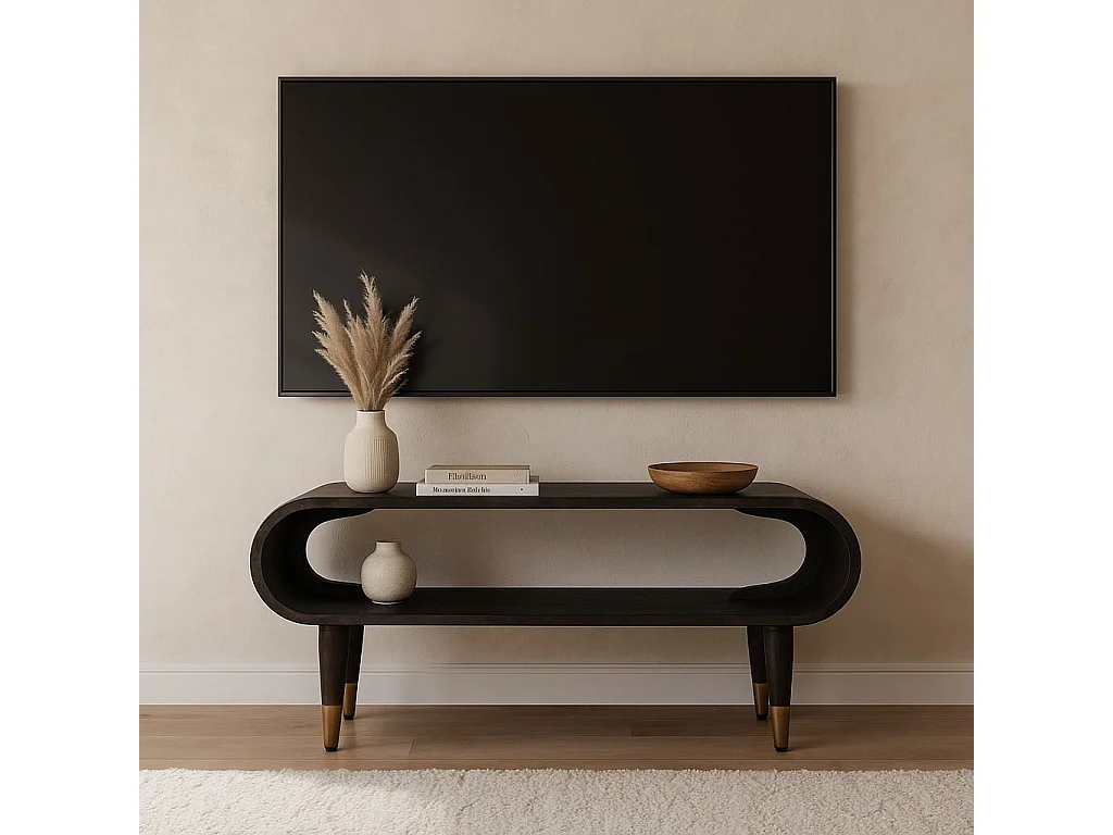 Artisan Furniture Massivholz Medien mit geschwungenen Kanten und Messingakzenten