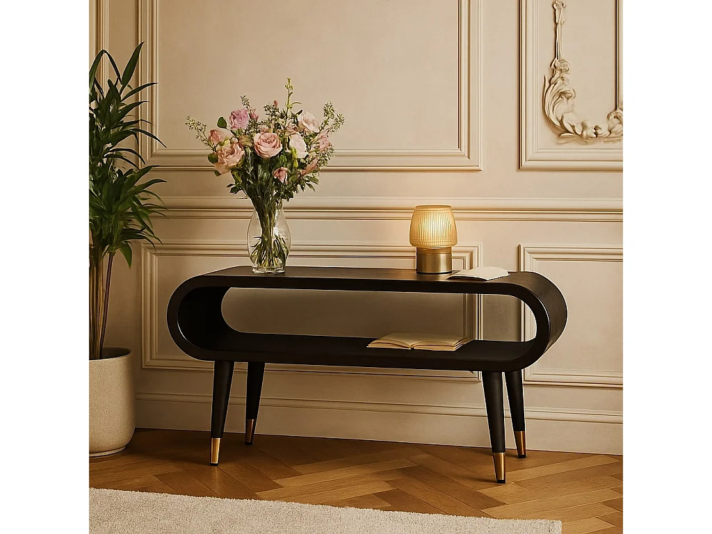 Artisan Furniture Lite drewno Szafka RTV z Zaokrąglonymi Krawędziami i Mosiężnymi Akcentami