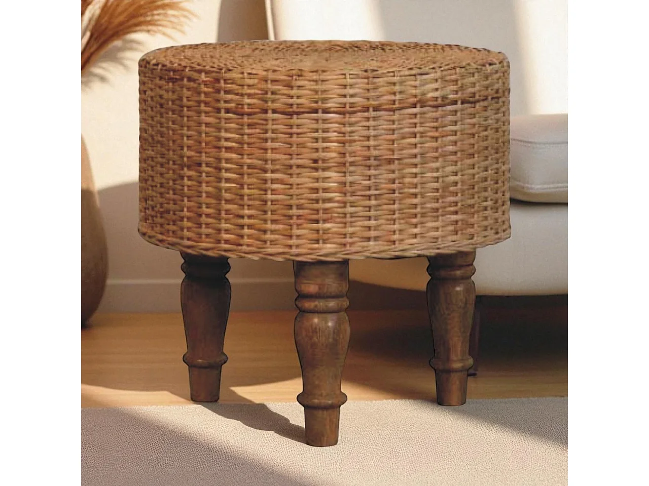 Artisan Furniture Bois massif Tabouret Rond Tressé Regency, Brun clair