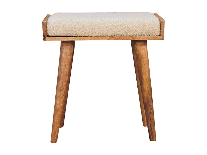 Artisan Furniture Massivholz Boucle-Cremefarbene Fußbank im Tablett-Stil