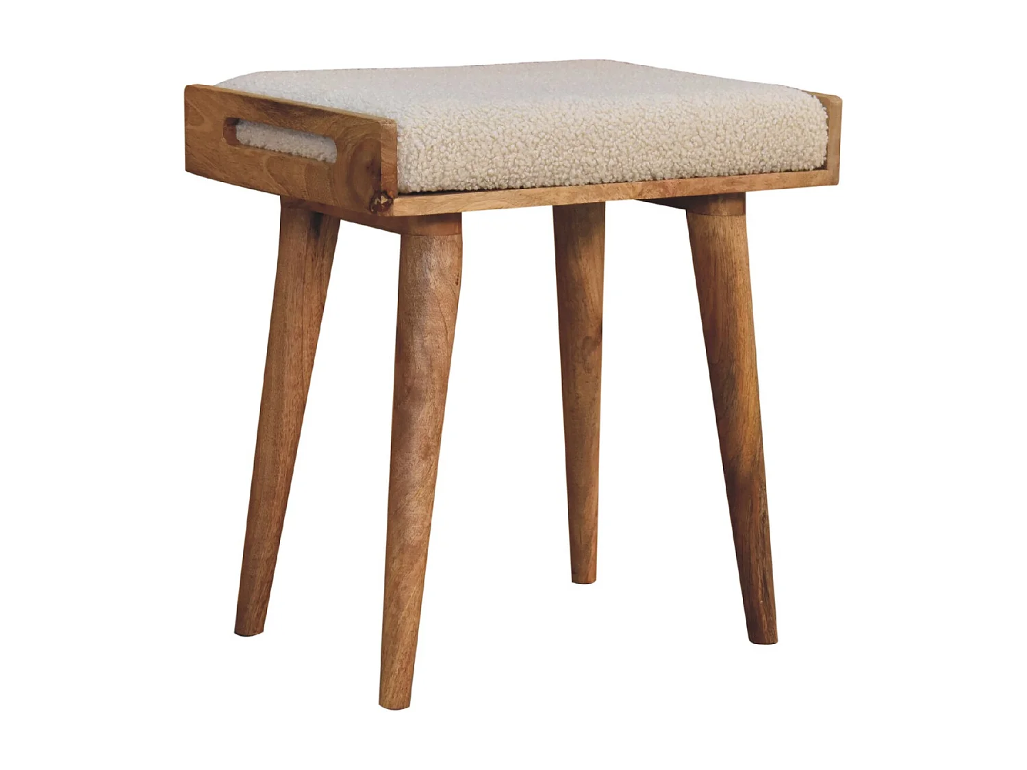 Artisan Furniture fotskammel i heltre i kremfarget bouclé-stoff