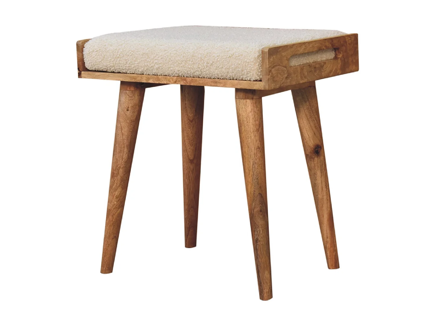 Artisan Furniture fotskammel i heltre i kremfarget bouclé-stoff